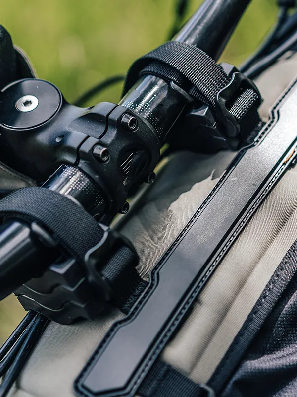 Seat-pack and bags attached to bike for long-distance touring