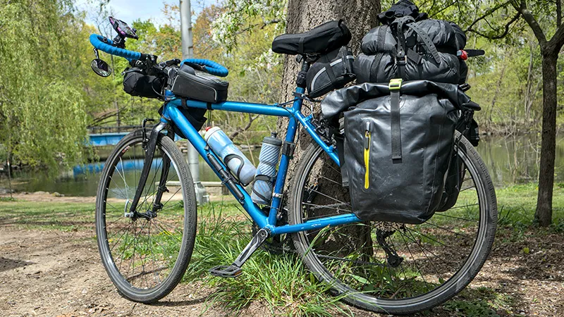 Fully loaded touring bike ready for a long-distance Hokkaido cycling trip